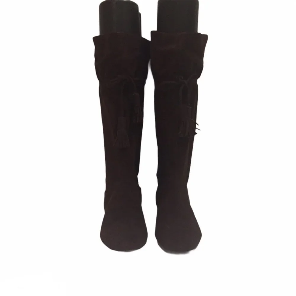 BCBG PL-Giselle Tassel Knee Suede Brown Boots 6.5 New Girls Women's boots